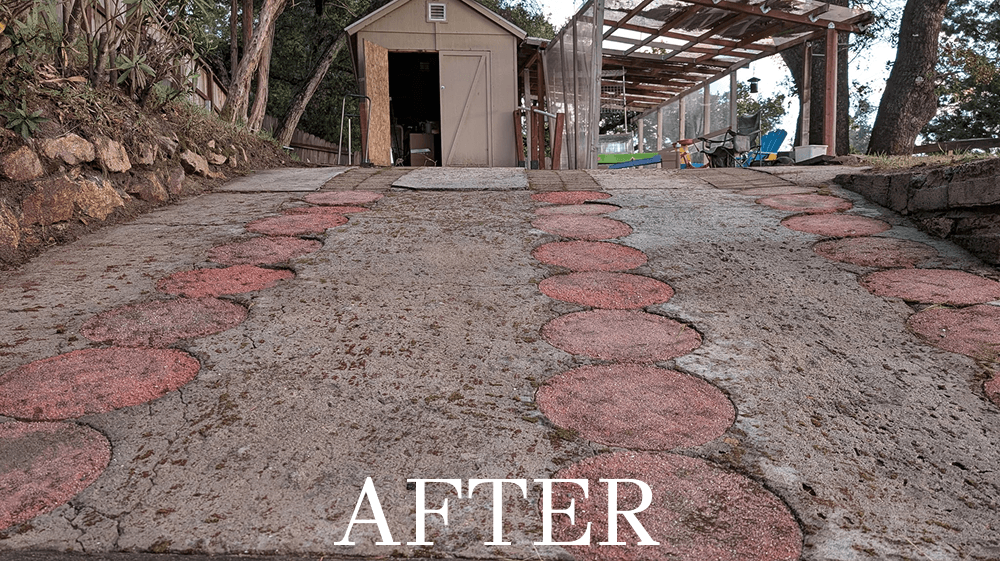 After pressure cleaning, the concrete path looks brighter and cleaner.